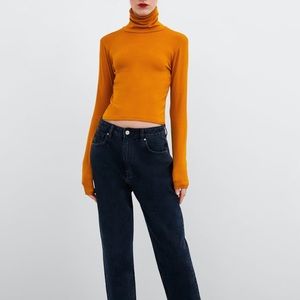 Zara Mustard Mock Turtleneck Long Sleeve Top